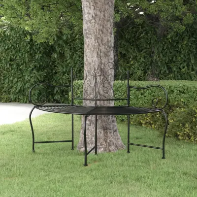 The Living Store Klop za okrog drevesa 150 cm črno jeklo - Klop Za Okrog Drevesa