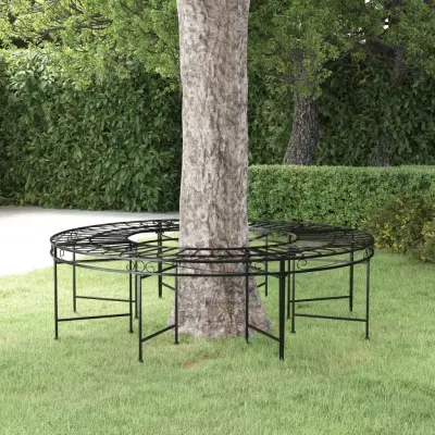 The Living Store Okrogla klop za okrog drevesa Ø160 cm črno jeklo - Klop Za Okrog Drevesa