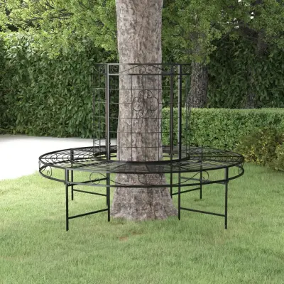 The Living Store Okrogla klop za okrog drevesa Ø137 cm črno jeklo - Klop Za Okrog Drevesa