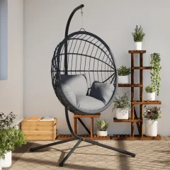The Living Store Stojalo za viseči stol črno jeklo - Stojalo Za Viseči Jajčasti Stol