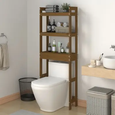 The Living Store Stojalo za kopalnico medeno rjavo 63x26x171 cm trdna borovina - Stojalo Za Kopalnico