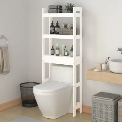 The Living Store Stojalo za kopalnico belo 63x26x171 cm trdna borovina - Stojalo Za Kopalnico