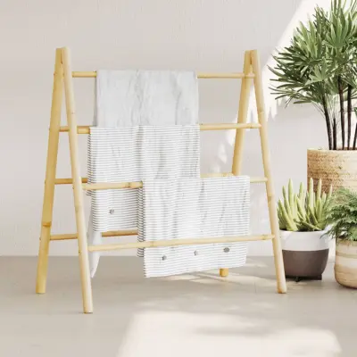The Living Store Dvojna lestev za brisače s 4 prečkami 90x50x100 cm bambus - Lestev Za Brisače