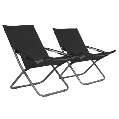The Living Store Zložljivi stoli za na plažo 2 kosa iz blaga črni - Zložljiv Stol Za Na Plažo