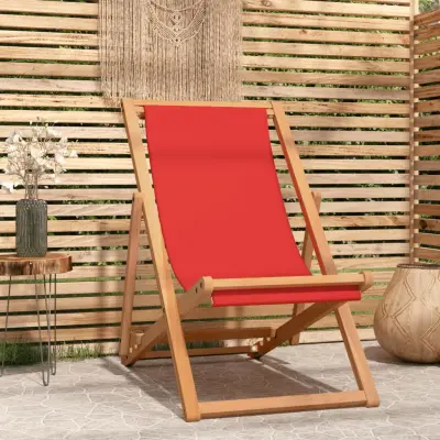 The Living Store Zložljiv stol za na plažo trdna tikovina rdeč - Stol Za Na Plažo