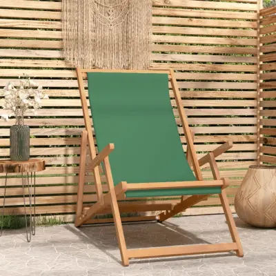 The Living Store Zložljiv stol za na plažo trdna tikovina zelen - Stol Za Na Plažo