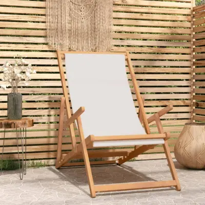 The Living Store Zložljiv stol za na plažo trdna tikovina krem - Stol Za Na Plažo