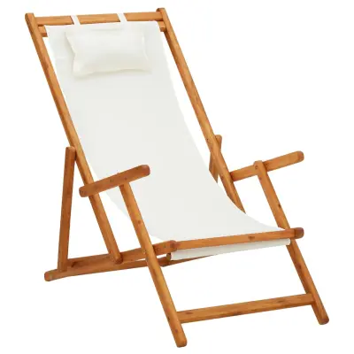 The Living Store Zložljiv stol za na plažo trden evkaliptusov les in krem blago - Stol Za Na Plažo