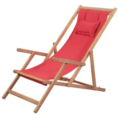 The Living Store Zložljiv stol za na plažo blago in lesen okvir rdeče barve - Stol Za Na Plažo