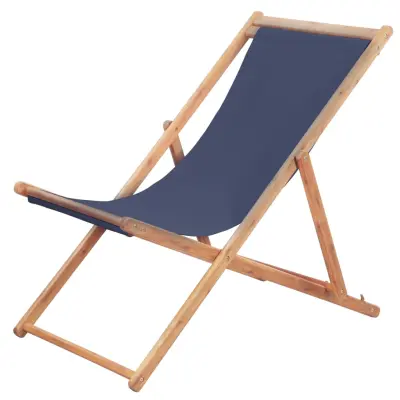 The Living Store Zložljiv stol za na plažo blago in lesen okvir modre barve - Stol Za Na Plažo