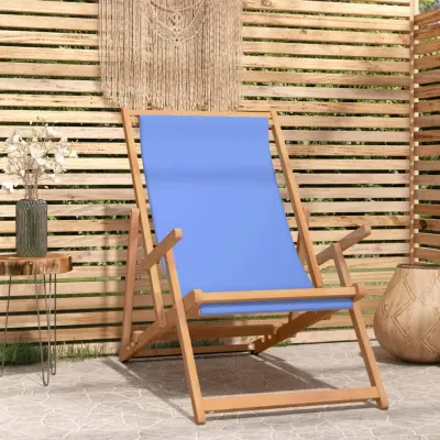 The Living Store Zložljiv stol za na plažo trdna tikovina moder - Stol Za Na Plažo