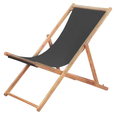 The Living Store Zložljiv stol za na plažo blago in lesen okvir sive barve - Stol Za Na Plažo