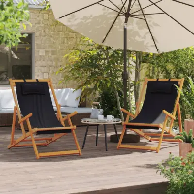 The Living Store Zložljivi stoli za na plažo 2 kosa črno blago - Zložljivi Stol Za Plažo