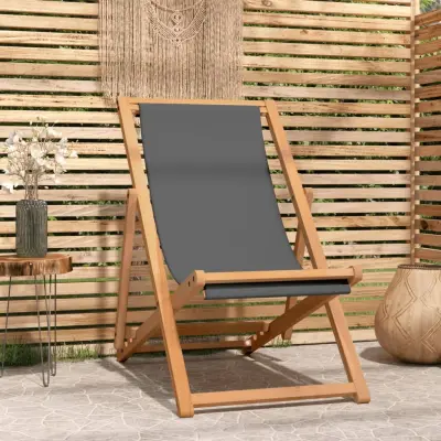 The Living Store Zložljiv stol za na plažo trdna tikovina siv - Stol Za Na Plažo
