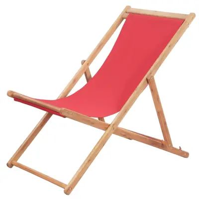 The Living Store Zložljiv stol za na plažo blago in lesen okvir rdeče barve - Stol Za Na Plažo
