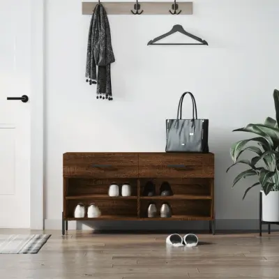 The Living Store Klop za čevlje rjavi hrast 102x35x55 cm inženirski les - Klop Za Čevlje