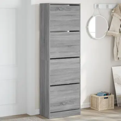 The Living Store Omarica za čevlje s 4 predali siva sonoma 60x34x187,5 cm - Omara Za Čevlje