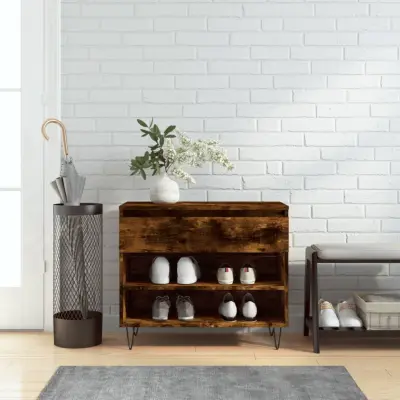 The Living Store Omarica za čevlje dimljeni hrast 70x36x60 cm inženirski les - Omarica Za Čevlje