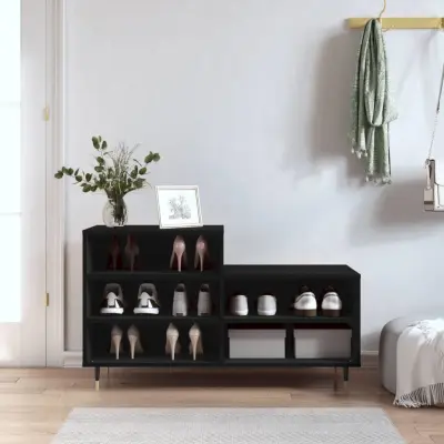 The Living Store Omarica za čevlje črna 102x36x60 cm inženirski les - Omarica Za Čevlje