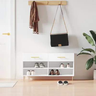 The Living Store Regal za čevlje visok sijaj bel 102x35x55 cm inženirski les - Klop Za Čevlje