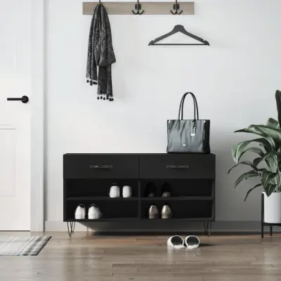 The Living Store Klop za čevlje črna 102x35x55 cm inženirski les - Klop Za Čevlje