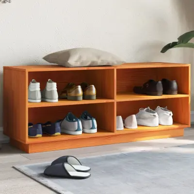 The Living Store Omarica za čevlje voščeno rjava 110x34x45 cm trdna borovina - Omara Za Čevlje