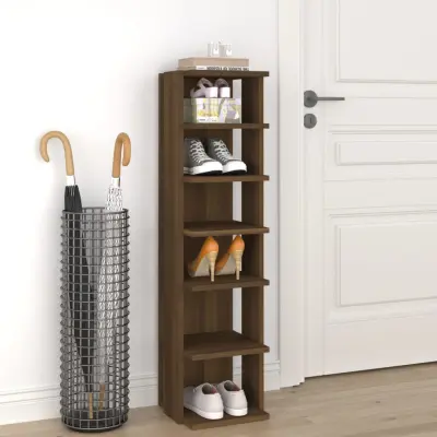 The Living Store Regal za čevlje rjav hrast 27,5x27x102 cm konstruiran les - Regal Za Čevlje