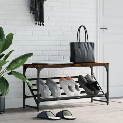 The Living Store Regal za čevlje dimljen hrast 90x30x45 cm inženirski les - Regal Za Čevlje
