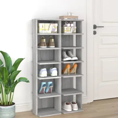 The Living Store Regal za čevlje 2 kosa sivi sonoma 27,5x27x102cm inženirski les - Regal Za Čevlje