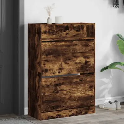 The Living Store Omarica za čevlje z 2 predaloma dimljeni hrast 80x34x116 cm - Omara Za Čevlje