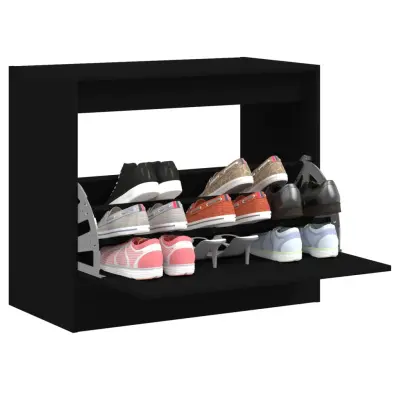 The Living Store Omarica za čevlje črna 80x42x69 cm inženirski les - Omarica Za Čevlje