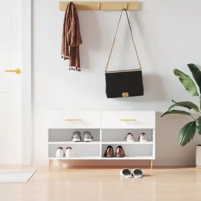 The Living Store Klop za čevlje bela 102x35x55 cm inženirski les - Klop Za Čevlje