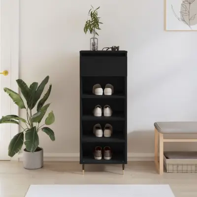 The Living Store Omarica za čevlje črna 40x36x105 cm inženirski les - Omarica Za Čevlje
