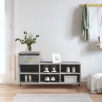 The Living Store Omarica za čevlje betonsko siva 102x36x60 cm inženirski les - Omarica Za Čevlje