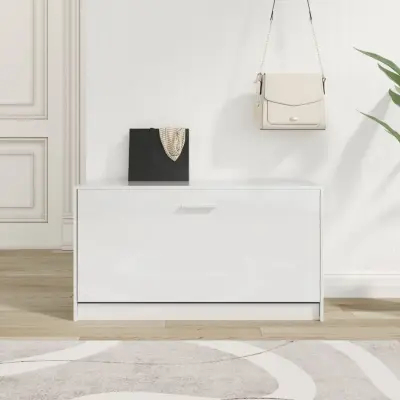 The Living Store Regal za čevlje visok sijaj bel 80x24x45 cm inženirski les - Klop Za Čevlje