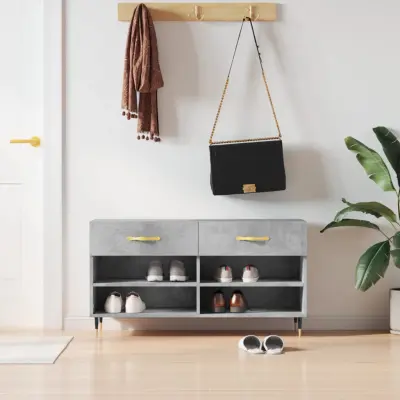 The Living Store Regal za čevlje betonsko siv 102x35x55 cm inženirski les - Klop Za Čevlje