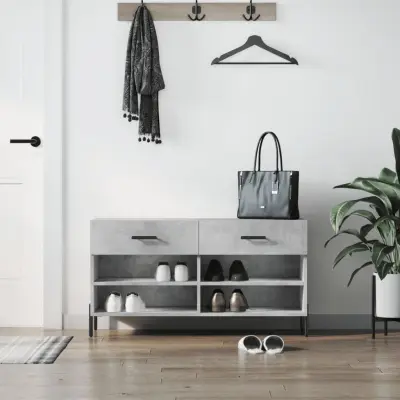 The Living Store Regal za čevlje betonsko siv 102x35x55 cm inženirski les - Klop Za Čevlje