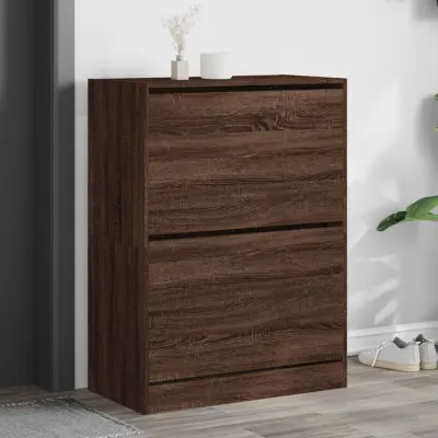 The Living Store Omarica za čevlje z 2 predaloma rjavi hrast 80x42x108 cm - Omara Za Čevlje
