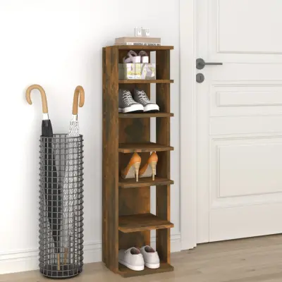 The Living Store Regal za čevlje dimljeni hrast 27,5x27x102 cm konstruiran les - Regal Za Čevlje