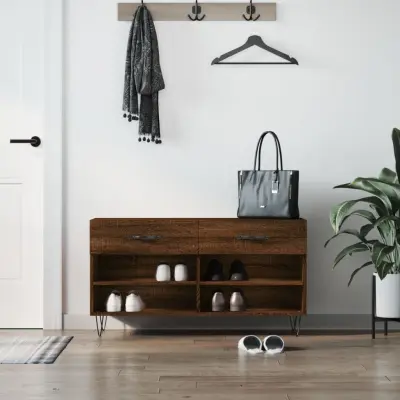The Living Store Klop za čevlje rjavi hrast 102x35x55 cm inženirski les - Klop Za Čevlje