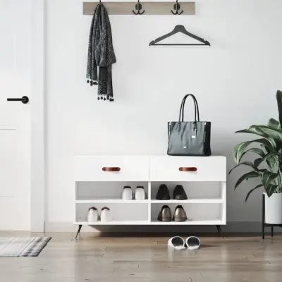The Living Store Klop za čevlje bela 102x35x55 cm inženirski les - Klop Za Čevlje