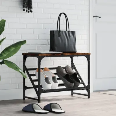 The Living Store Regal za čevlje dimljen hrast 60x30x45 cm inženirski les - Regal Za Čevlje