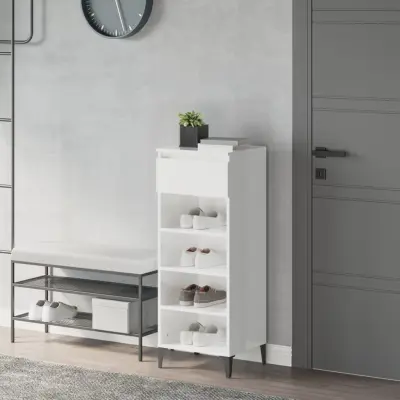 The Living Store Regal za čevlje visok sijaj bel 40x36x105 cm inženirski les - Regal Za Čevlje