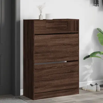 The Living Store Omarica za čevlje z 2 predaloma rjavi hrast 80x34x116 cm - Omara Za Čevlje