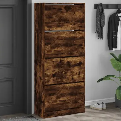 The Living Store Omarica za čevlje s 4 predali dimljeni hrast 80x34x187,5 cm - Omara Za Čevlje