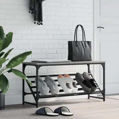 The Living Store Regal za čevlje siva sonoma 90x30x45 cm inženirski les - Regal Za Čevlje