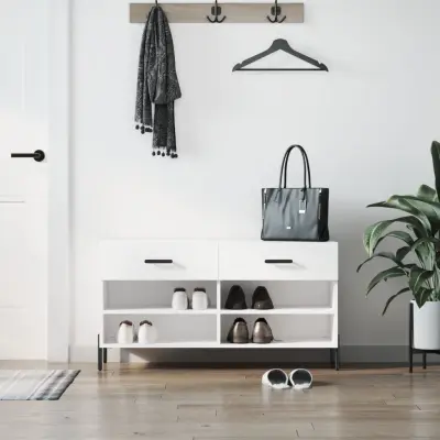 The Living Store Klop za čevlje bela 102x35x55 cm inženirski les - Klop Za Čevlje