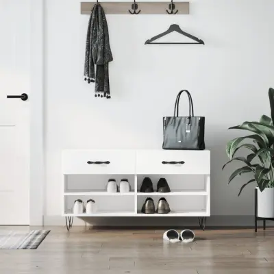 The Living Store Regal za čevlje visok sijaj bel 102x35x55 cm inženirski les - Klop Za Čevlje