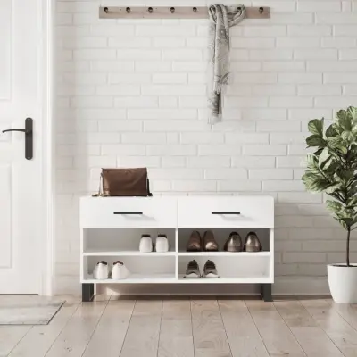 The Living Store Regal za čevlje visok sijaj bel 102x35x55 cm inženirski les - Klop Za Čevlje