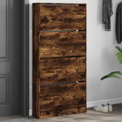 The Living Store Omarica za čevlje s 4 predali dimljeni hrast 80x21x163,5 cm - Omara Za Čevlje